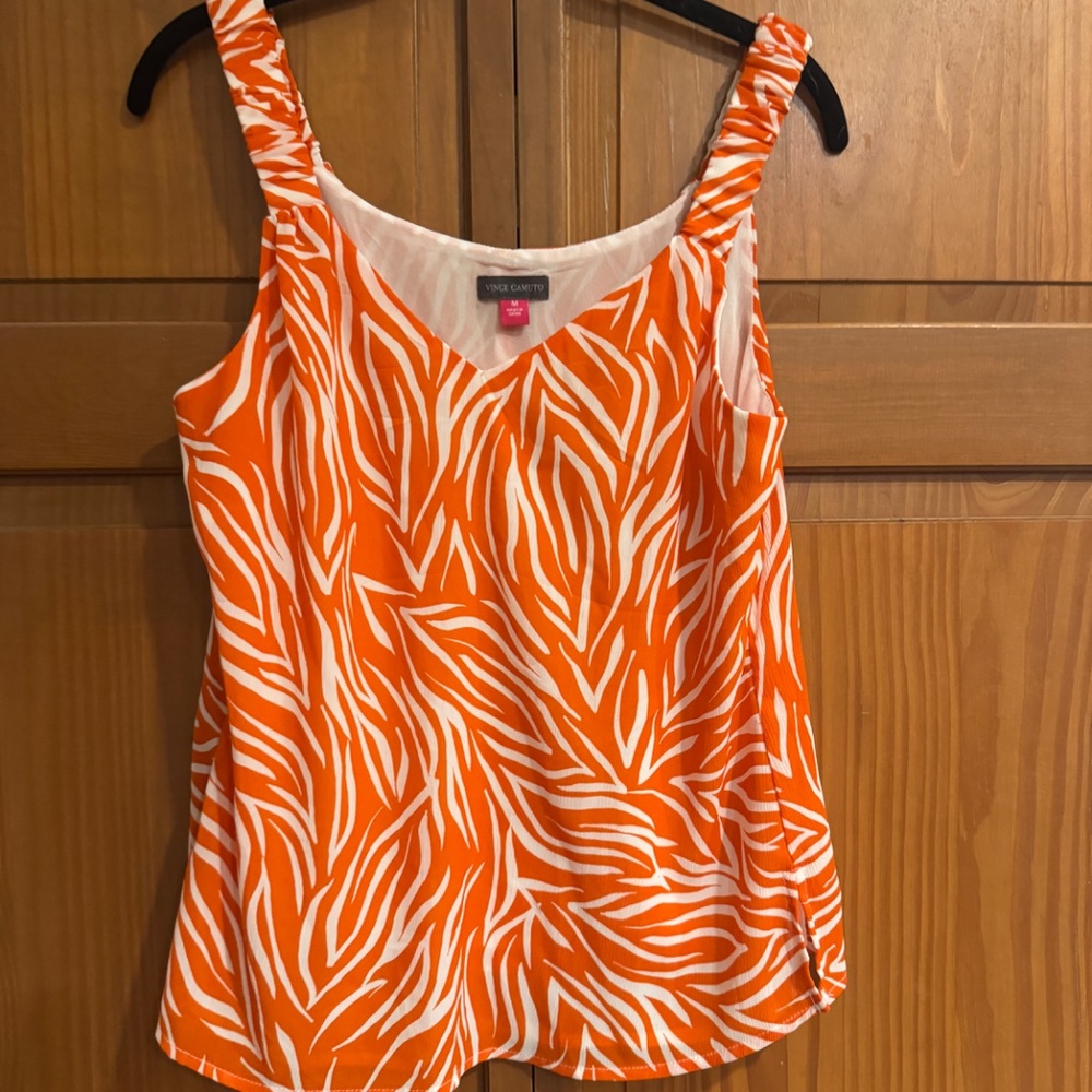 Vince Camuto orange & white zebra print top-vacation wear